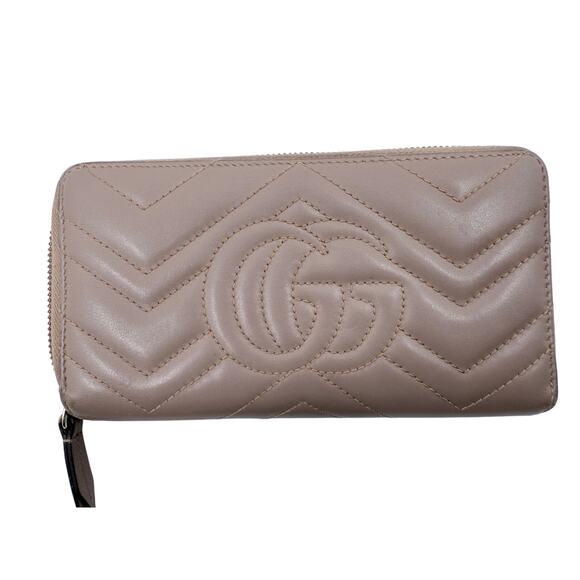 Gucci GG Marmont Zip Around Wallet – Taupe Matelassé Leather (Authentic) - Picture 2 of 6